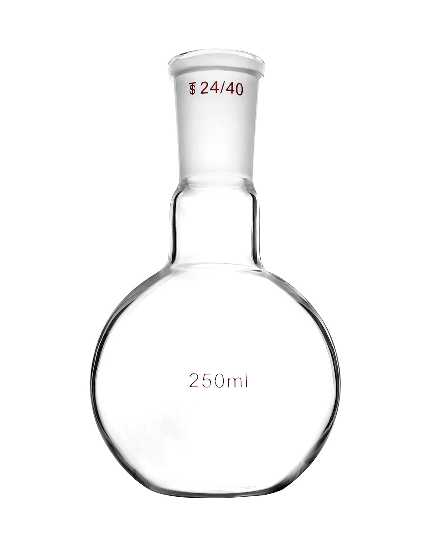 QWORK Glass 250ml Single Neck Flat Bottom Boiling Flask, with 24/40 Standard Joint, Heavy Wall Distillation Receiving Apparatus, Taper Outer Joint Lab Glassware, 250mL