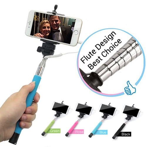Selfie Stick with Push Button Cable Monopad 180 Rotating Indoor Outdoor Parties Group Selfie Photos Cell Phone (No batteries required)