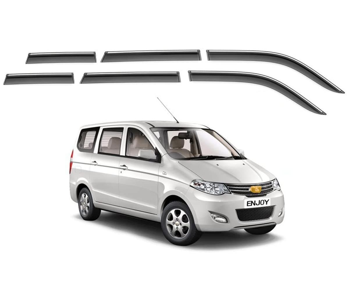 ModifyStyle Unbreakable Chrome line Door Visor/Wind Deflector/Rain Guard Compatible for Chevrolet Enjoy (Set of 6pc)