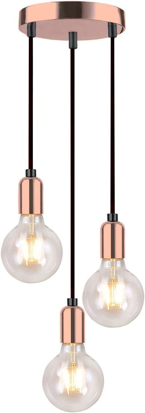 JING Modern Spiral 3 Pendant Light Fitting, Retro E27 Edison Style Lamp Holder,Suspended Pendant Ceiling Light Fitting-Rose Copper 1