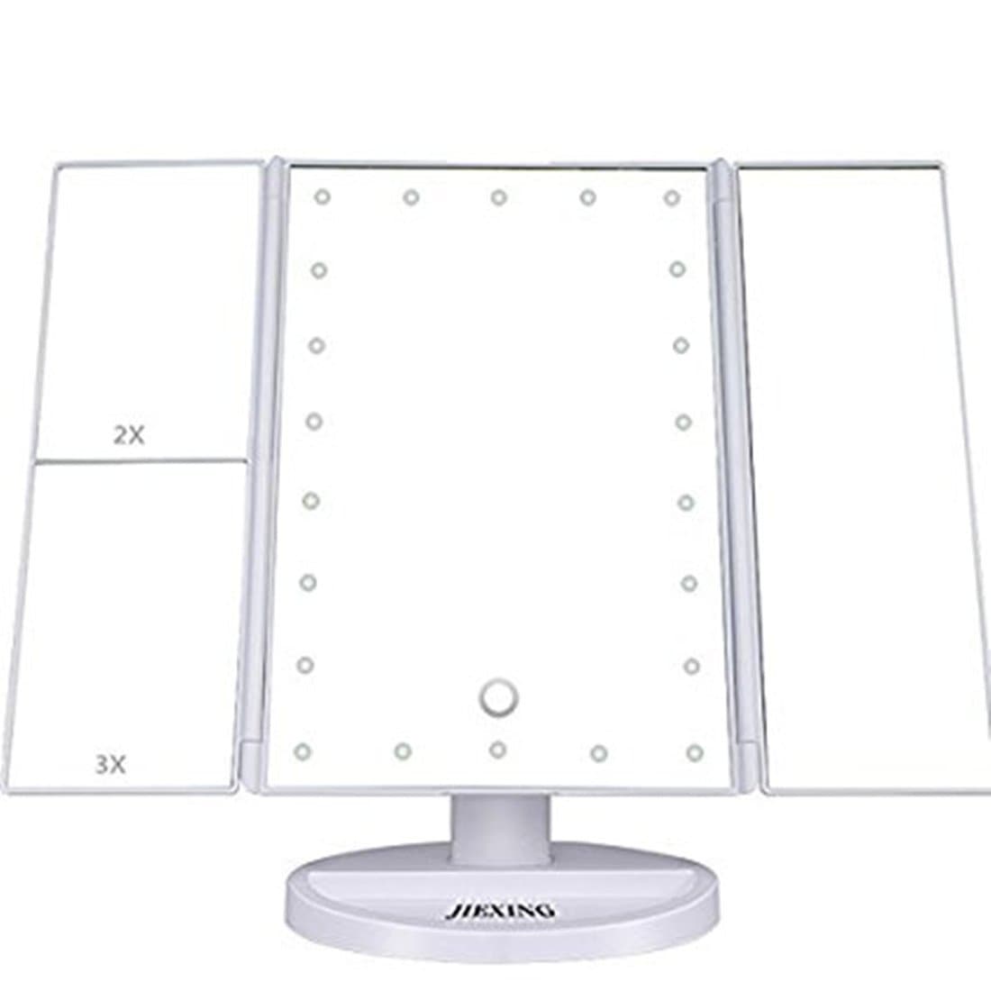 Vanity Makeup Mirror Trifold 22 LED Lights with Touch Screen Control, 3X/2X/1X Magnification,180 Degree Free Rotation and USB Charging Mode Cosmetic Mirror