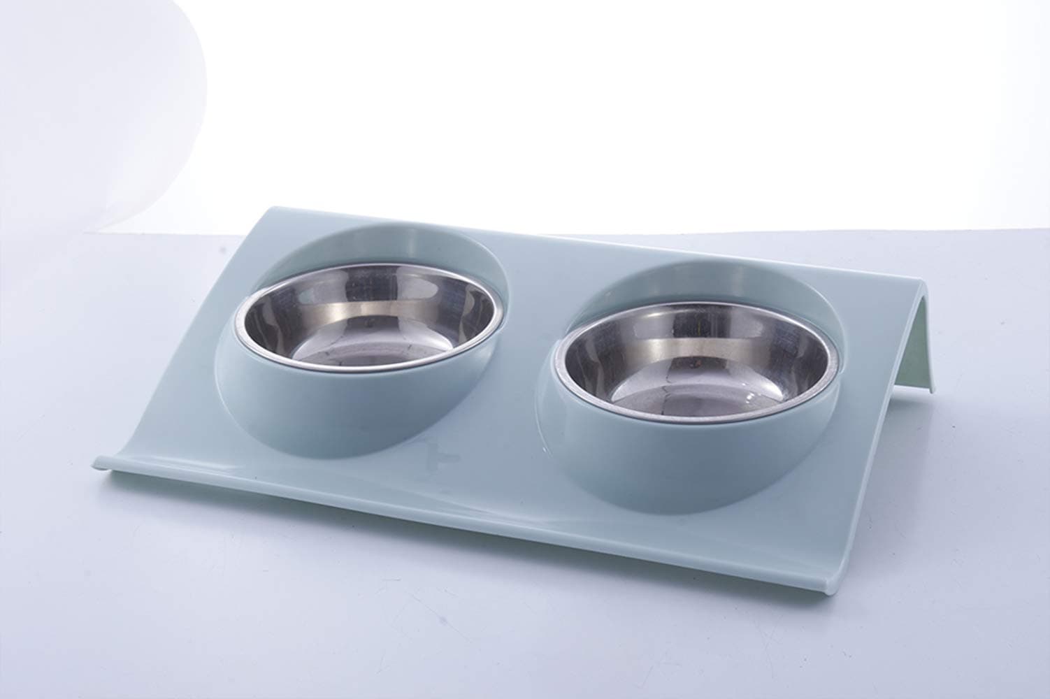Elevated Small/Medium/Large Dog/cat/pet Double Bowls 2in1 for Feeding Food and Water Removable Durable and Anti-Spill 14.8x9.4x3.0in Stainless Steel&PP (Blue)