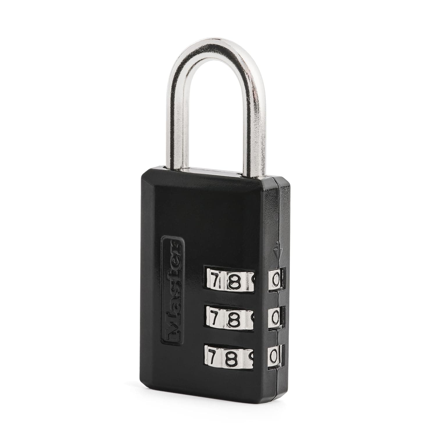 Master Lock Black Combination Padlock, Indoor Gym Locker Lock with Customizable 3-Digit Code for Luggage, Backpacks, Cabinets, 647D