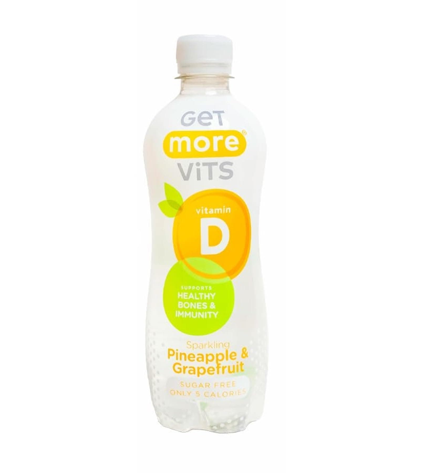 Get More Vits - Vitamin D Sparkling Pineapple & Grapefruit Spring Water (12 x 500ml), Support Healthy Bones, Teeth & Muscles, Boost Immune System, Sugar Free, Low Calorie, Natural Flavours, Vegetarian
