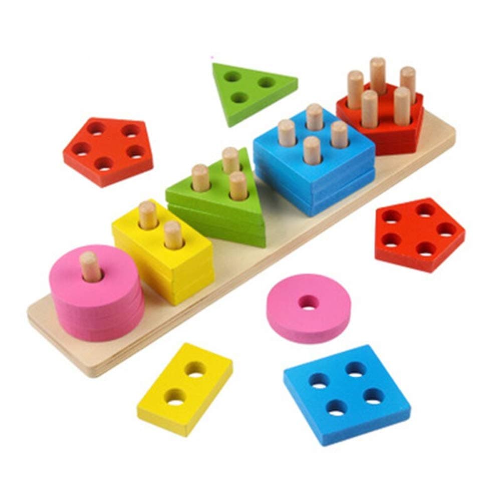 Geometric Shape Matching 5 Column Blocks Montessori Educational and Learning Toys
