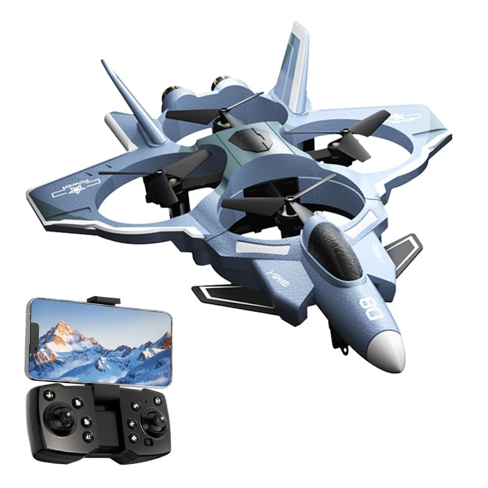 RC Fighter Jet, RC Plane 2.4GHz 4CH Remote Control Airplane with Camera, Foam RC Aircraft Glider with 3D Flip, Altitude Hold, Headless Mode, Easy to Fly for Adults Beginners (Gray)