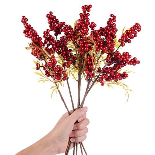 TINGOR 4 Pack Artificial Red Berry Stems for Christmas Tree Decorations, Crafts, Holiday and Home Decor, 18 Inches Burgundy Berry Floral