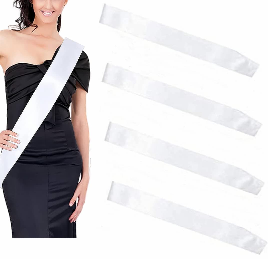 4 PCS Blank White Satin Sash DIY Plain Sash for Bachelor Wedding Birthday Party, Slogan Blessing Funny Creativity