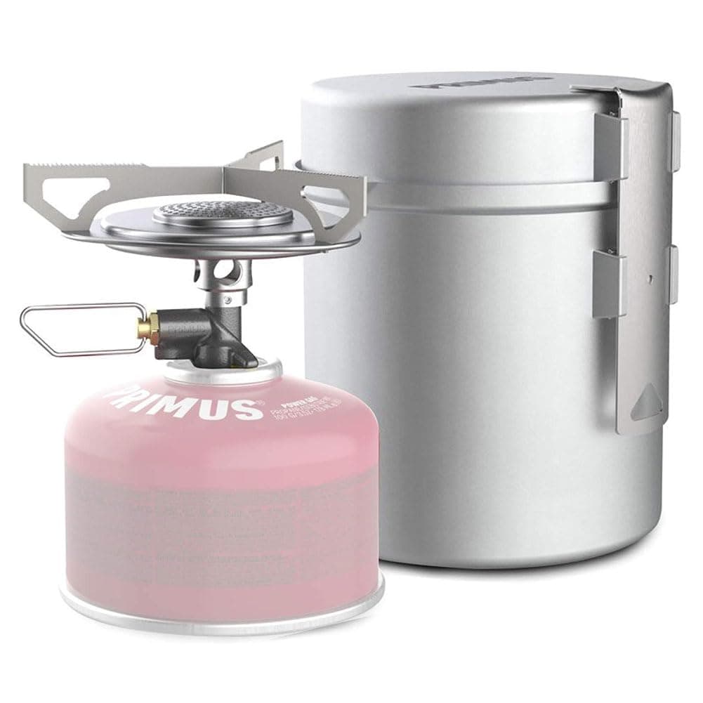 Primus | Essential Trail Kit Backpacking Kitchen | Sit-on-top Stove, 0.5L Pot, and Pan, Silver (P-351150)