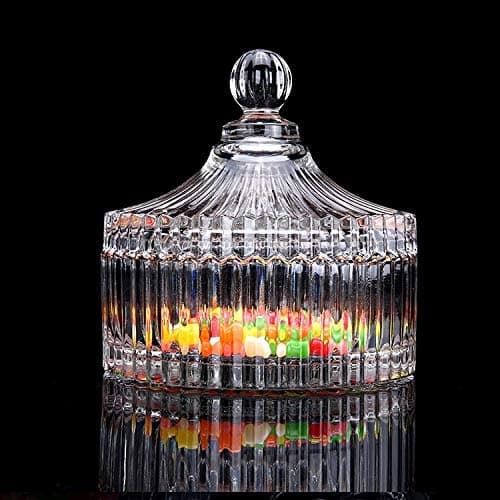 Crystal Clear Candy Box Candy with Lids Crystal Weave Candy Box Crystal Glass Covered Sugar Bowl Cookie Jar(Small/Clear) Glass Candy Bowl (Pack of 2)