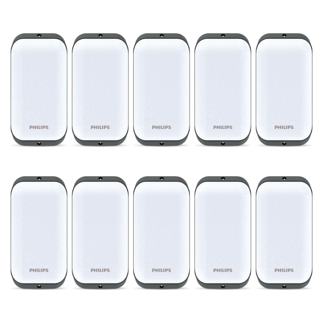 Philips 10-Watt LED Bulk Head Light |WT202W LED10S Bulk Head Light for Office, Shop & Outdoor Lighting | Colour : Crystal White, Pack of 10