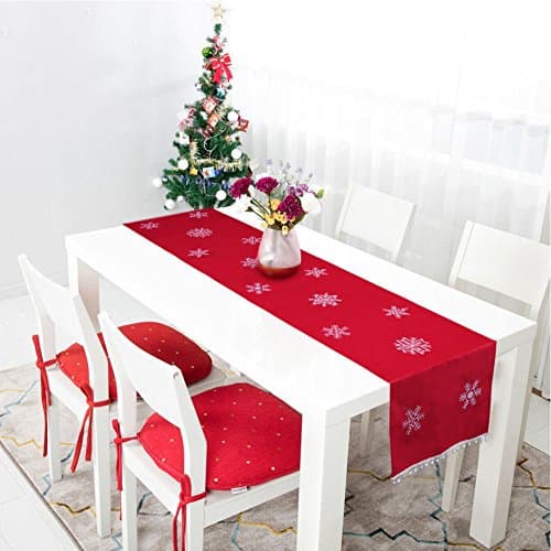 OurWarm Christmas Table Runner, Red Table Runner with Embroidered White Snowflake Pattern, Winter Table Runner Christmas Decor 16x72 Inch for Holiday Christmas Table Decorations