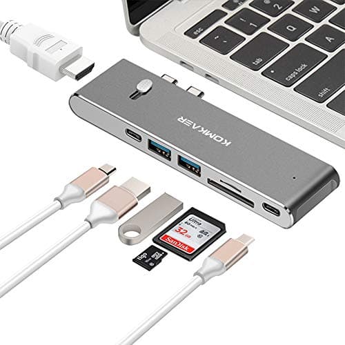 komkaer USB C Hub, USB Type C Hub Adapter with Thunderbolt 100W Power Delivery, USB C 3.0 5Gbps Data, HDMI 4K@30Hz, SD TF Card Reader for MacBook Air 2018 and MacBook Pro 2018/2017/2016