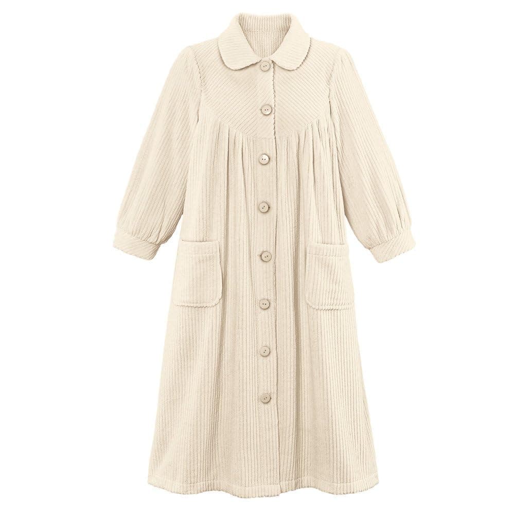 Collections Etc Plush Fleece Button Front Robe with Pockets, Collar