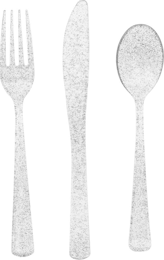 Assorted Glitter Cutlery Set 18-Pieces, Silver, One Size