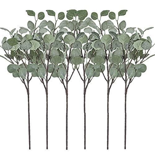 Artificial Greenery Stems 6 Pcs Straight Silver Dollar Eucalyptus Leaf Silk Greenery Bushes Plastic Plants Floral Greenery Stems for Home Party Wedding Decoration (Green)