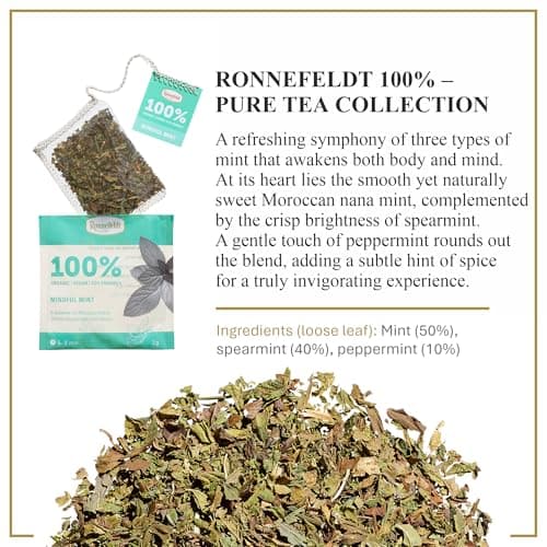 100% Mindful Mint – German Herbal Tea with Mint, Spearmint & Peppermint – Loose Leaf in 15 Individually Wrapped Bags – Naturally Caffeine-Free