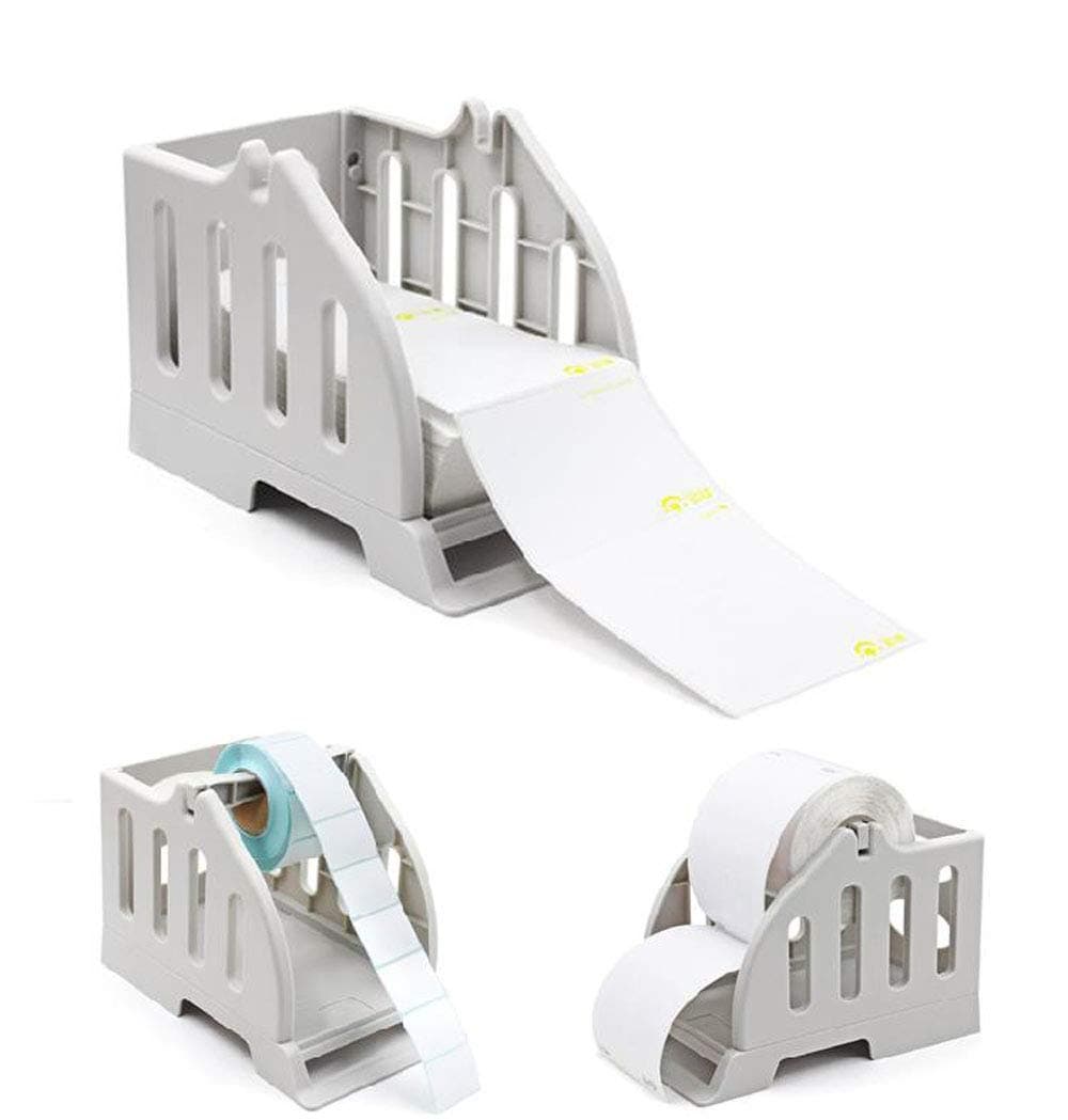 Label Holder for Rolls and Fan-Fold Labels Bracket Plastic Label Paper Holder of Thermal Bar Code Sticker Label Printer for Delivery, Supermarket, Pharmacy Store (2 in1 Holder C)