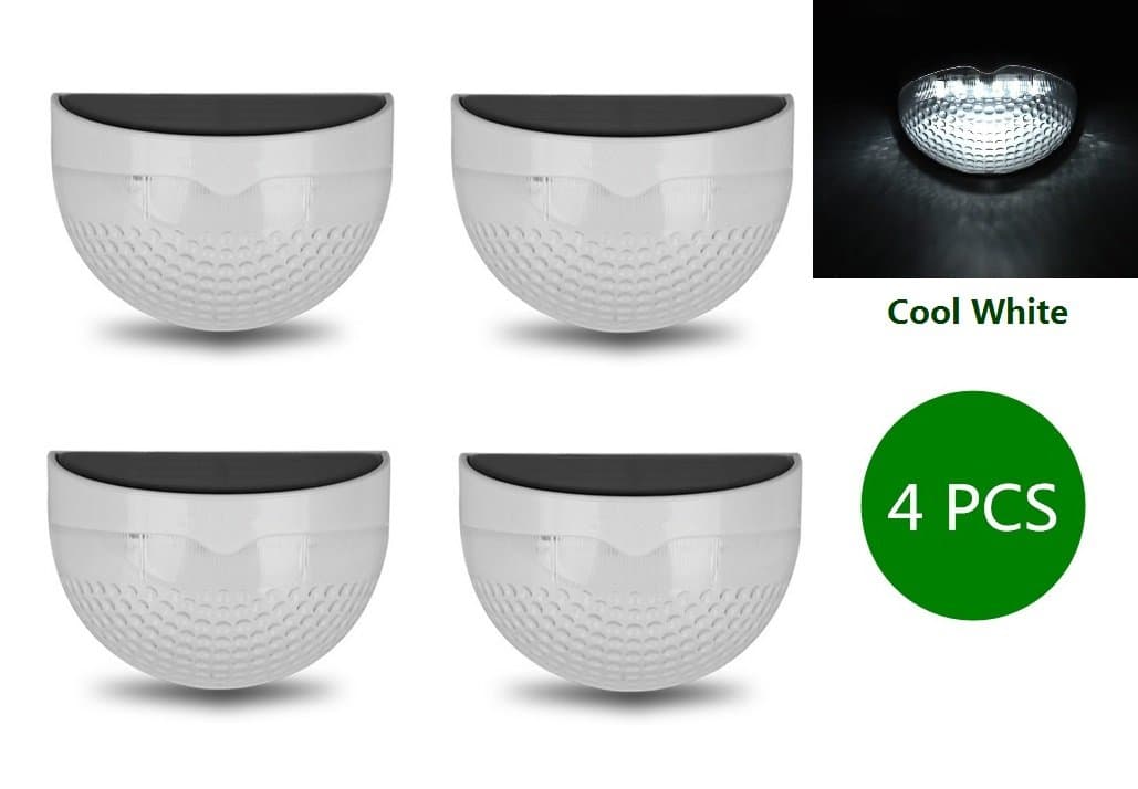 Fence Lights Solar Power Garden Step Lights Post Pathway Deck Lights SimPra Semi Circle Dome Shape Waterproof Lamp Outdoor Wall Lightings 6 LED 12Lumens (Warm Wihte 4 PCS)