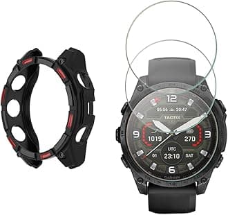 Watch Screen Protector Compatible for Garmin Tactix 8 AMOLED 51mm Smartwatch, 9H Tempered Glass Protective Film Full Coverage and Soft TPU Protective Case (Tactix 8 AMOLED 51MM black Red)