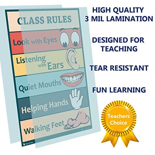 Classroom Rules sign chart LAMINATED by Teachers for young students learning in kindergarten nursery pre school Young N Refined (15x24)