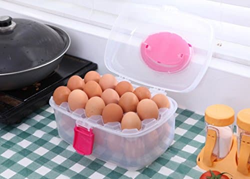 Large Capacity Double-layers Egg Holder Holds 30 Eggs Shatter-proof Non-slip Eggs Container with Handle for Picnic and Refrigerator, Color May Vary