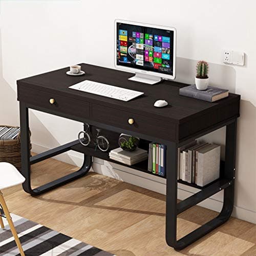 Modern Simple Style Computer Desk - Home Desktop Desk Simple Students Desk with Multi-Layer Storage Frame and Double Drawers, 120x50x76cm (Black)