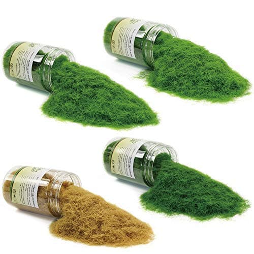 (8mm) - CFA7 4 x 300ml Mixed 8mm Static Grass Terrain Powder Green Fake Grass Fairy Garden Miniatures Landscape Artificial Sand Table Model Railway Layout