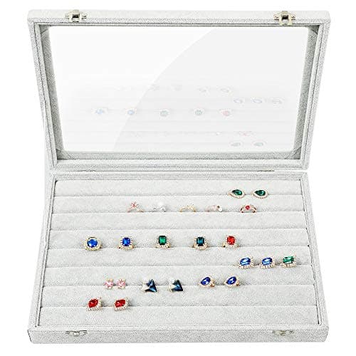 STYLIFING Ring Display Case with Clear Lid Ring Organizer 7 Slots Stud Earring Jewelry Box for Multiple Rings