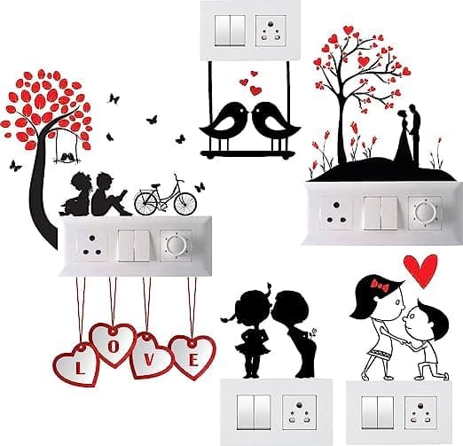 Switch Board Sticker Love Theme Light Switch Sticker Wall Sticker - Pack of 1 (6 Stickers)