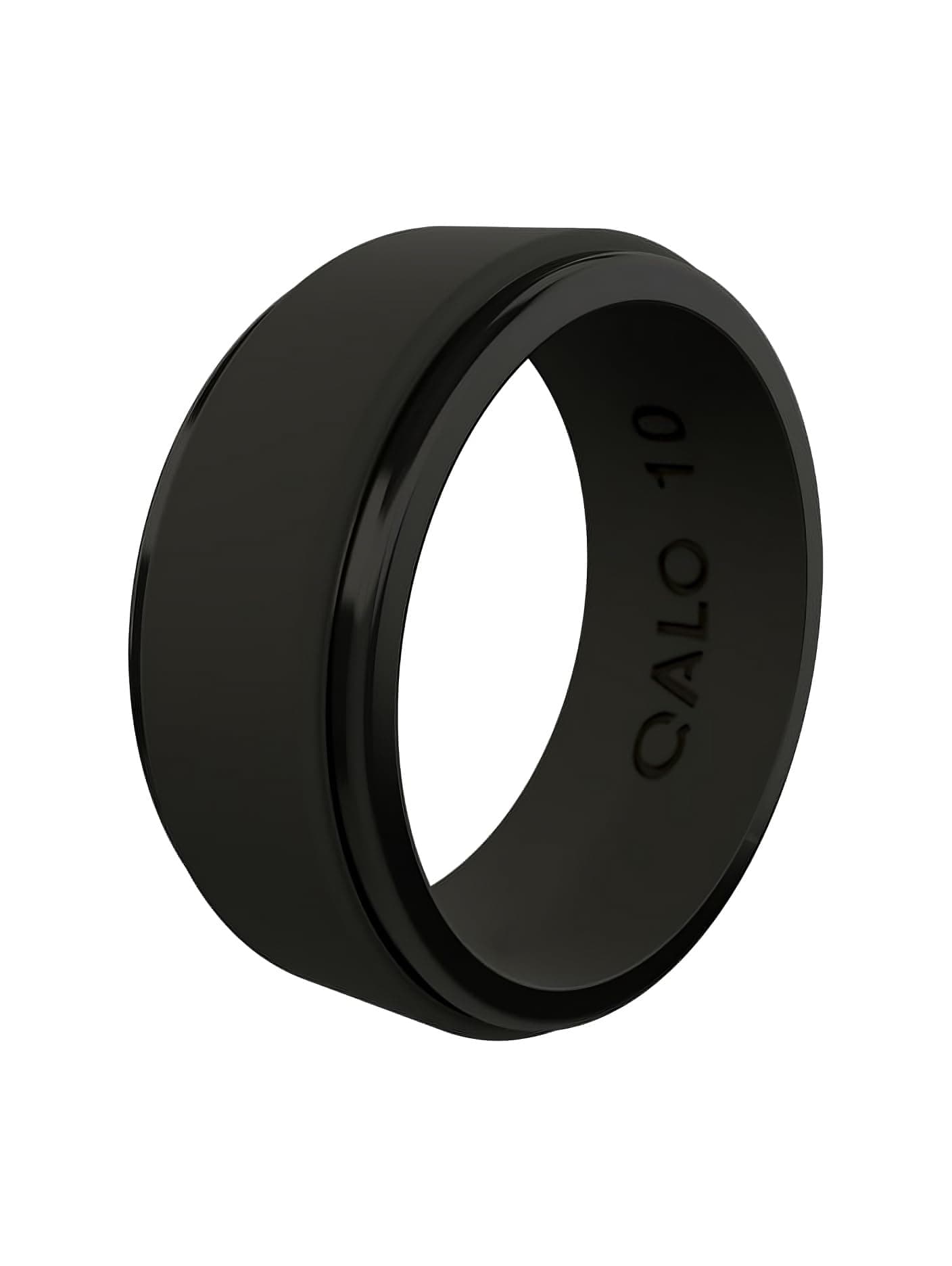 Men's Black Polished Step Edge Ring Size 10