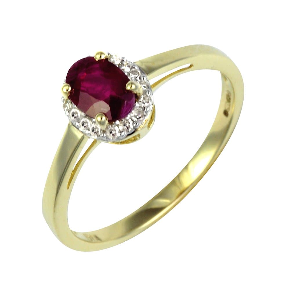 Ivy Gems9ct Yellow Gold Ruby and Diamond Solitaire Ring
