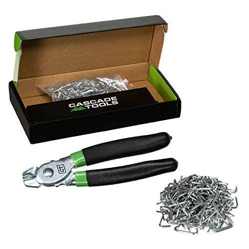 Cascade Tools Hog Ring Pliers Kit (200 Pack of Galvanized Steel Hog Rings Included) Perfect for Furniture Upholstery, Auto Upholstery, Meat & Sausage Casings, and More!