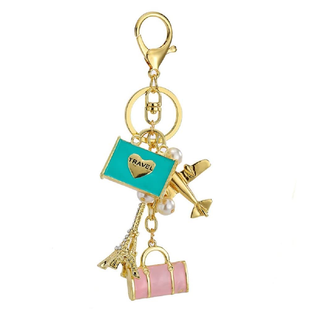 Plane Keychain - Eiffel Tower Crystal Key Ring 1 Set Travel for Bag Car Supplies,Rhinestone ations Bag Accessories Creative Gift to Women Girls