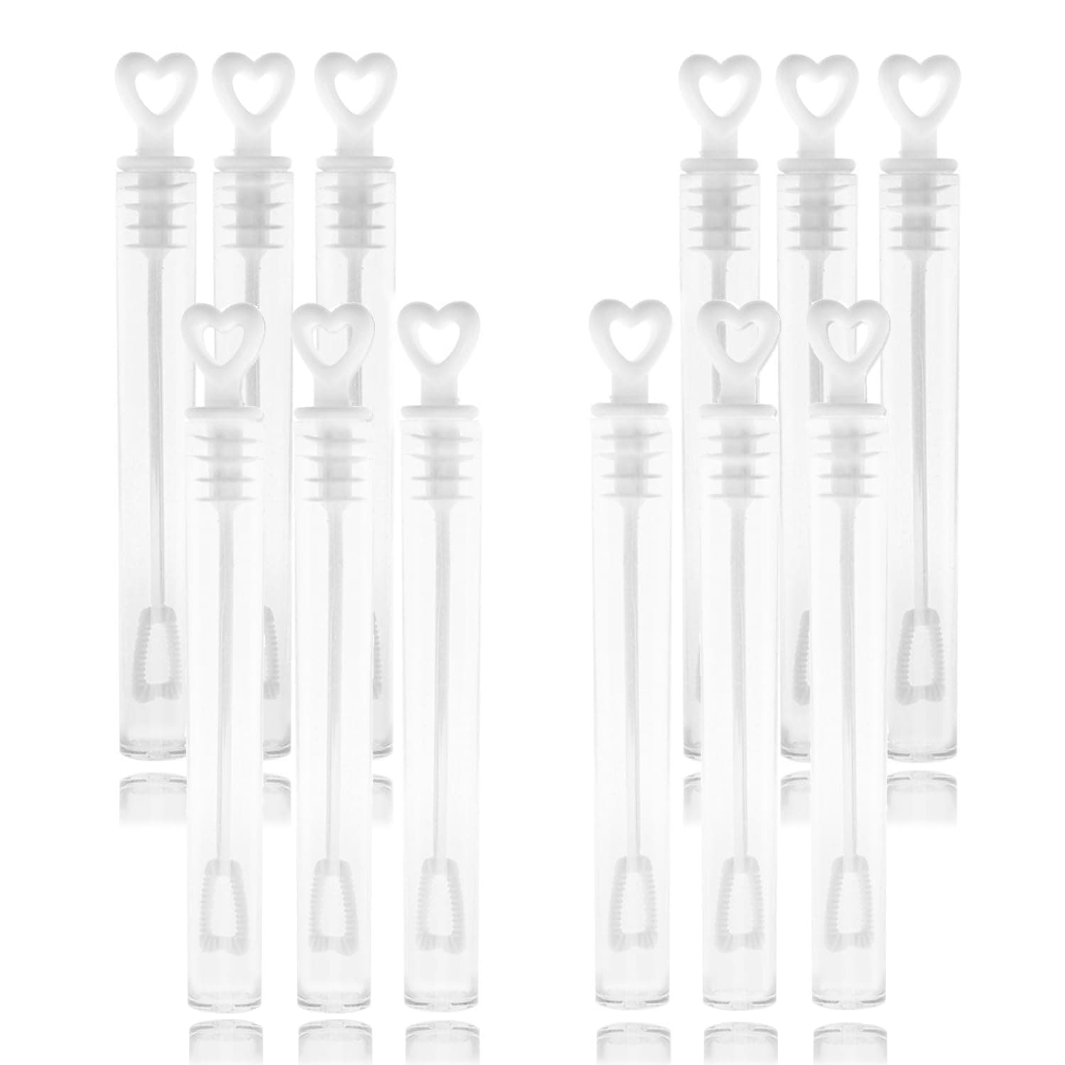 12 Mini Heart Bubble Tubes With 4ml Bubble Liquid Solution and Blow Wands, Weddings favours, Parties, Celebrations, Children’s Birthday Party Bag Fillers, Kids Toys (White Heart 12 Pack)