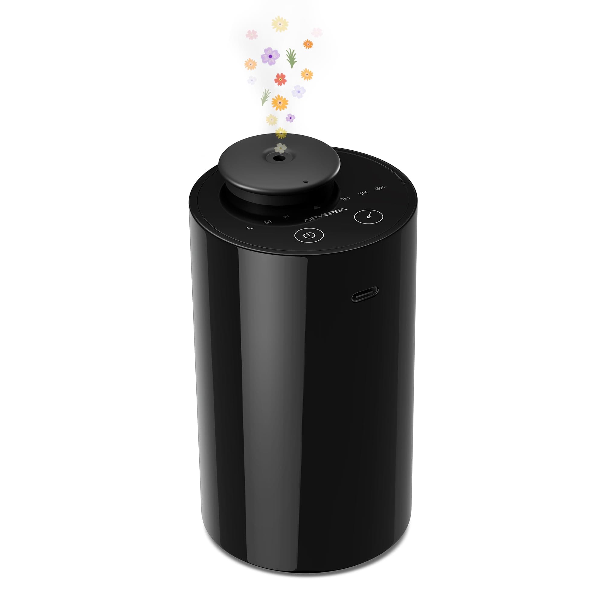 Waterless Diffuser for Essential Oil, Car Diffsuer, Battery Operated Nebulizer, 0.7 Fl Oz/ 20mL, Mini Scent Air Machine, 3 Timers & 3 Mist Levels for Home, Room, Car, Office - AN6 Black