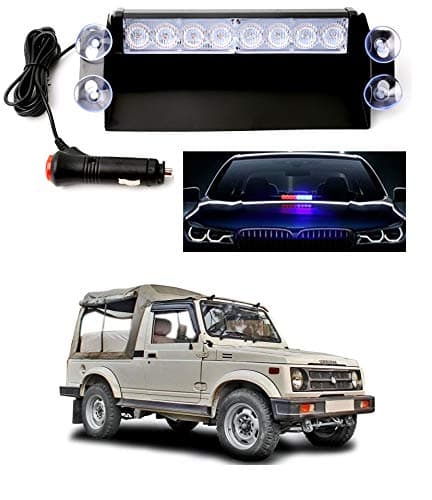 Qiisx 8 LED Red Blue Flasher Strobe Light with Flashing Modes, Car Police Emergency Light for Maruti Suzuki Gypsy King