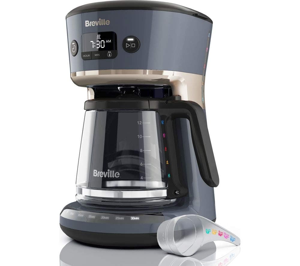Breville Mostra Easy Measure Filter Coffee Machine | 12 Cup Programmable Coffee Maker | 1.8L Jug | Built-In Water Filter | Freshness Indicator | Delay Timer | Grey & Gold | VCF114