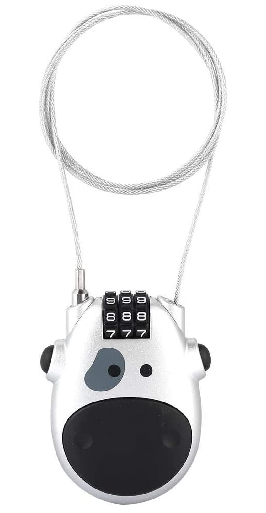MAKINGTEC Combination Lock Cable Lock Padlock with 3 Digit Numeric Code, 80CM Extendable Cable, Heifer Shape, Customized Safety Lock for Suitcase Stroller Luggage Laptop(Silver)