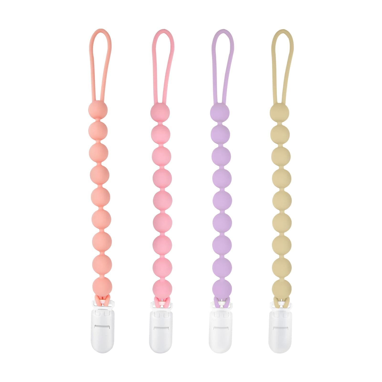 MINMUNJIU Silicone Pacifier Clip Holder, 4 Pack One Piece Soft Flexible Binky Clips Pacifier Holder Clip for Girls, Baby Girl Newborn Essentials