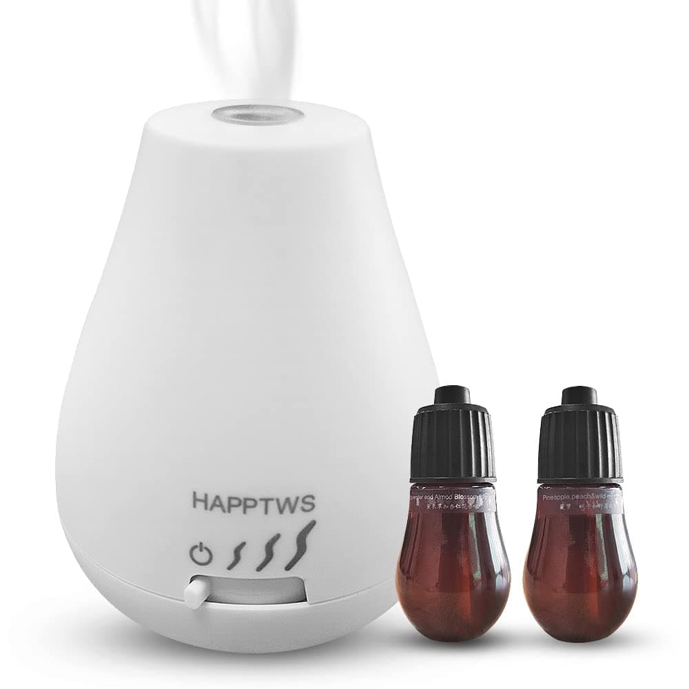 HAPPTWS Essential Oil Diffuser - Waterless Diffuser 3 Timer Settings Battery Powered for Bedroom Yoga Room Toilet Pet Room