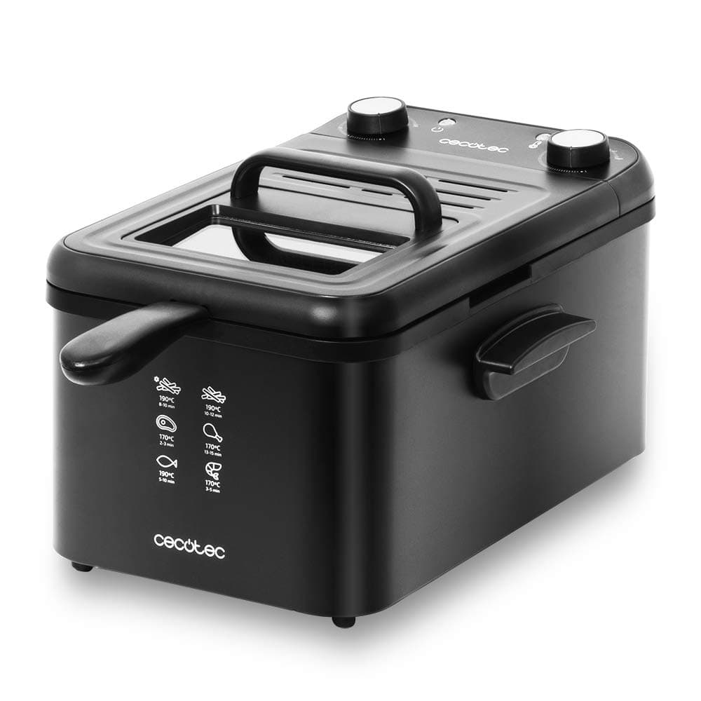 CecotecCleanFry Infinity 3000 Black Deep Fryer. 3 L Capacity, Temperature up to 190 ºC, 30 Min. Timer, Dishwasher-Safe Glazed Inner Pot, OilCleaner Filter, 2400 W