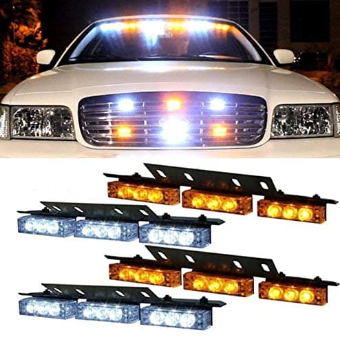 36x LED 3 Flashing Modes Vehicle Windshield Dash Deck Grille Strobe Flash Emergency Warning Strobe Light Bar For Truck, Law Enforcement, Police, Firefighter, EMS, Ambulance -1 pack (Yellow & white)