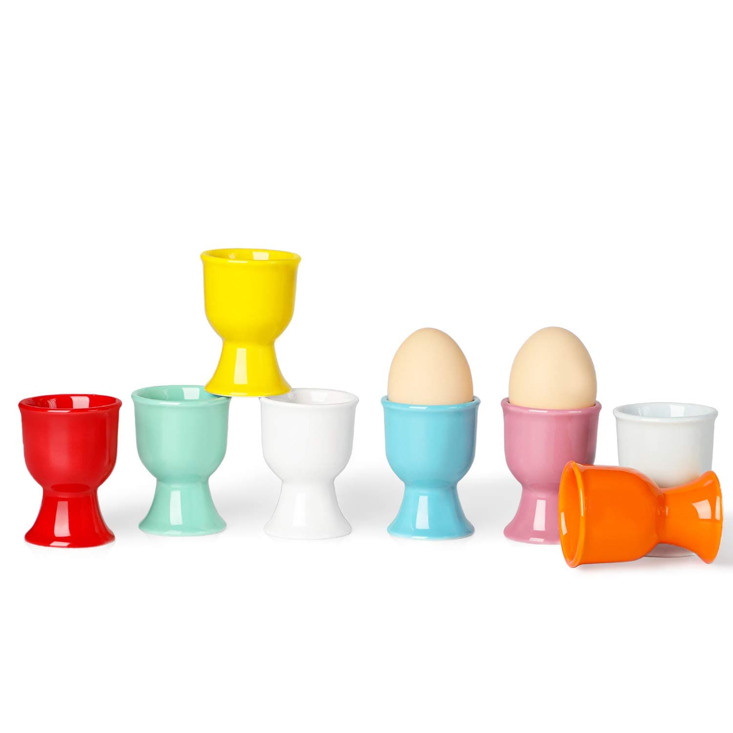 Porcelain Egg Cups,Ceramic Egg Stand Holders for Hard Boiled Eggs Set of 8,MixColor