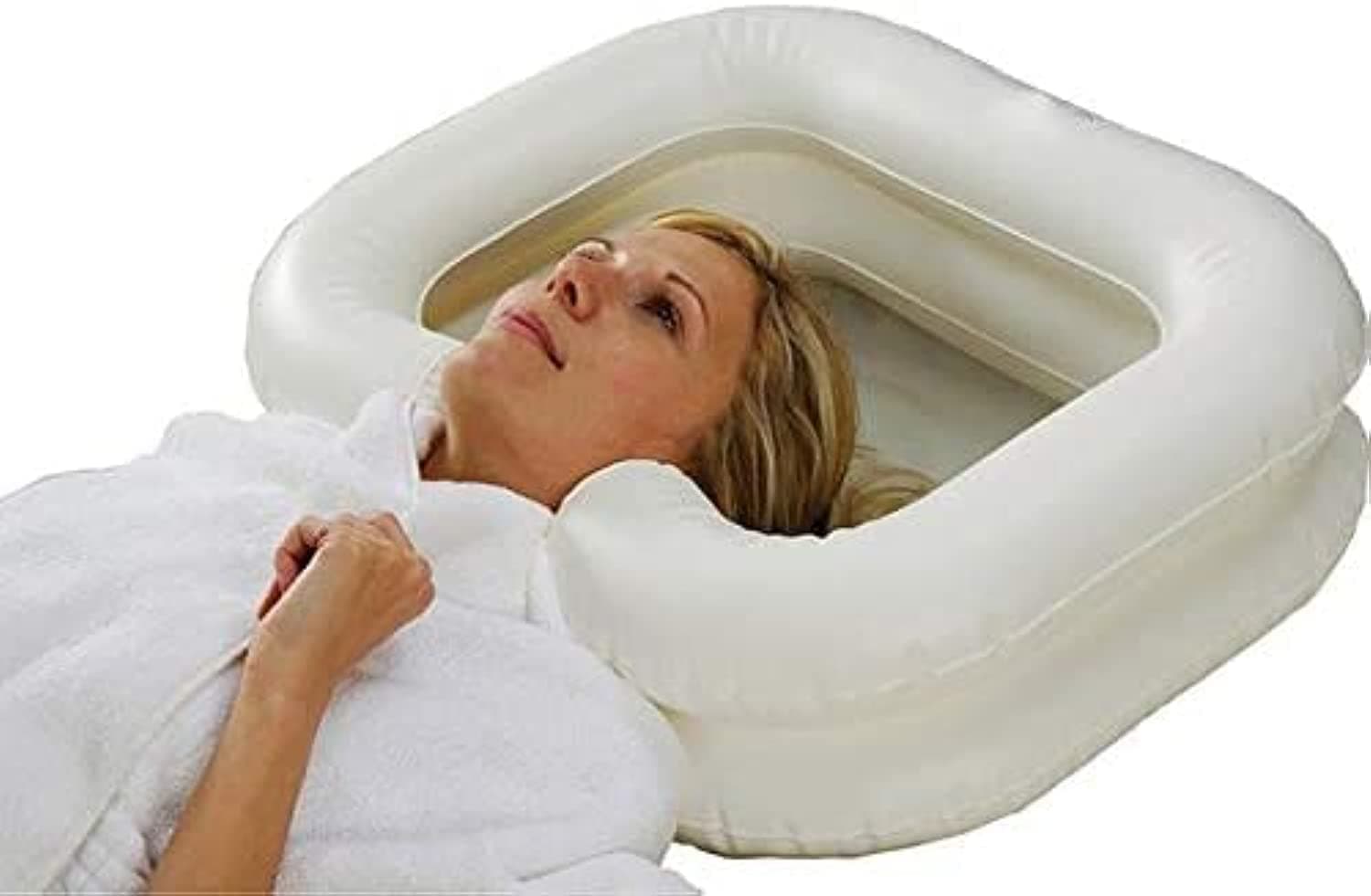 Portable Inflatable Shampoo Basin for Bedside and in Bed for Elderly, Disabled, Pregnant, Injured, Bedridden, Handicapped. Wash Hair in Bed Shampoo Bowl with Drain Tube Use for Washing Coloring Hair