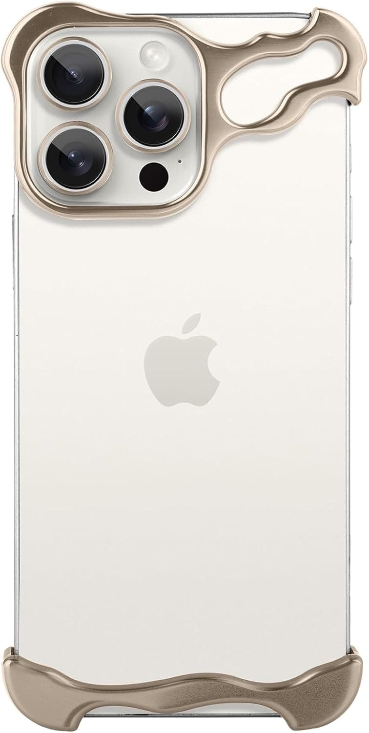 Frameless Phone Case Compatible with iPhone 16 Pro Max Phone Case Minimalist Protective Shock Absorption Aerospace Grade Aluminum Shells (iPhone 16 Pro,golden)