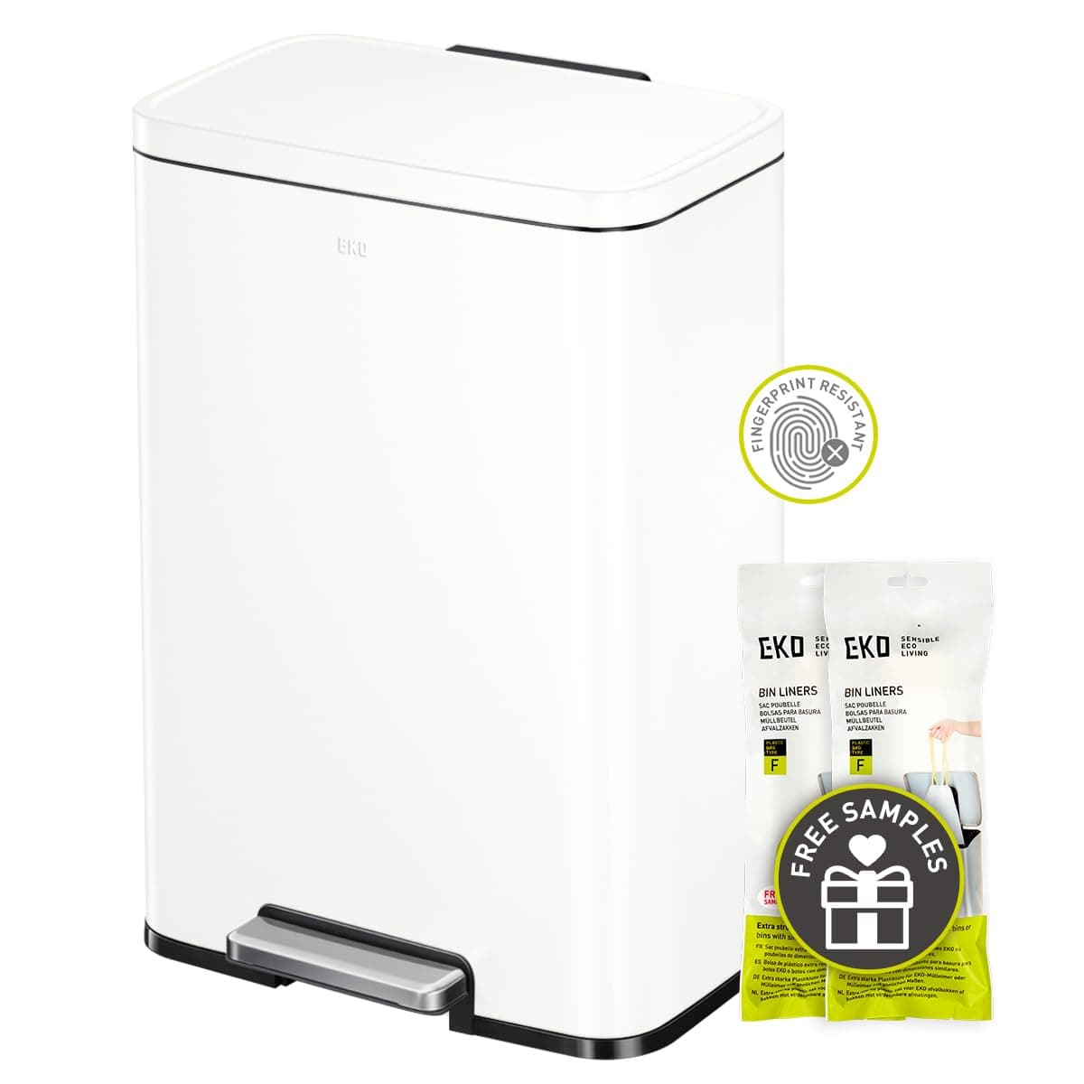 EKO Madison Matte White Kitchen Step Trash can