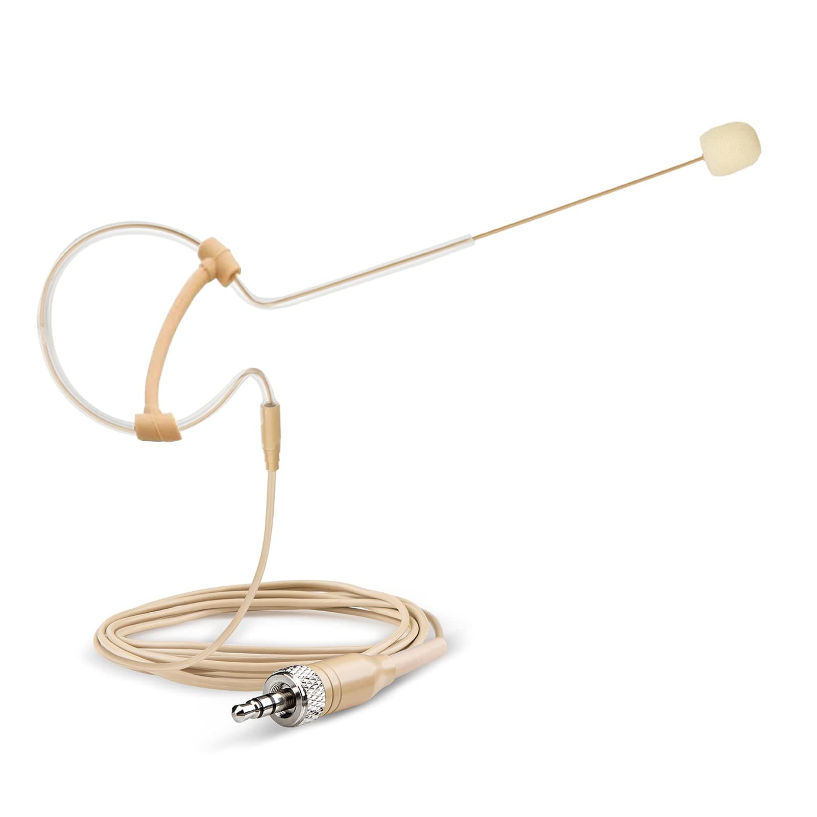 Headset Microphone Headworn Single Earset Over Ear Hanging Condenser Mic for Sennheiser Wireless System Bodypack Transmitter, Ideal for Singing, Churches, Stage Performance – Beige