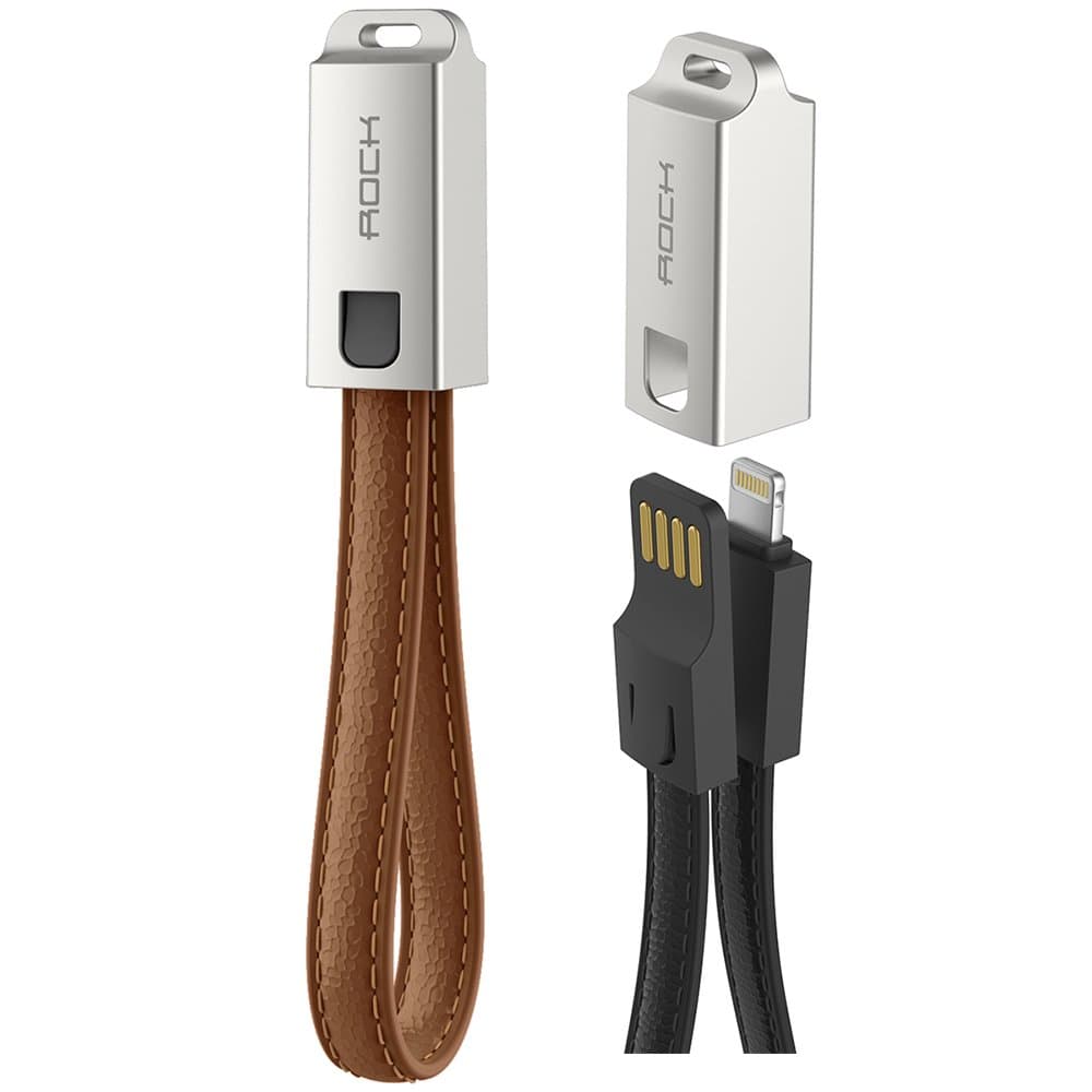 Zoiibuy Short Portable USB Lightning Data Cable Charging Cable Leather Key Chain for iPhone 5 6 7 iPad, ROCK (Brown)