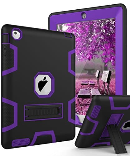 TIANLI iPad 2 Case,iPad 3 Case,iPad 4 Case Three Layer Protection Shockproof Protective with Kickstand iPad 2nd Generation Case/iPad 3rd Generation Case/iPad 4th Generation Case - Black Purple